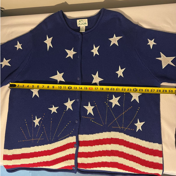 QUACKER‎ FACTORY Women's USA Patriotic Button Front Cardigan Sweater Plus SZ 3X - Picture 7 of 8